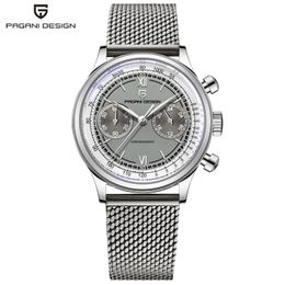 Wristwatches PAGANI DESIGN Mens Watches Fashion Quartz Wrist Watch For Men AR Sapphire glass Chronograph Mesh belt Waterproof 100m 230506