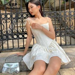 Casual Dresses NEONBABIPINK Jacquard White Summer Mini Dresses 2023 Women French Style Vintage Sexy A Line Corset Dress N33CG23 Z0506