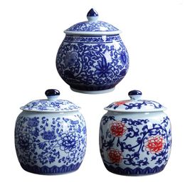 Storage Bottles Blue White Porcelain Ginger Jar Ceramic Vase Decorative Handicraft Temple
