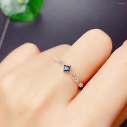 Cluster Rings Set Natural Sapphire Ring For Women Sweet Main Stone 4mm Square Simple Fashionable Small And Fresh