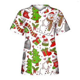 Women's T Shirts Long Sleeve Shirt Women Ladies Casual Christmas Print Short Pocket Loose Caring Workwear