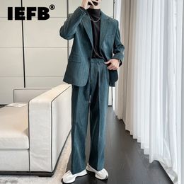 Men s Suits Blazers IEFB Casual Solid Colour Male Suit Pearlescent Pink Stripe Loose Single Breasted Blazer Straight Pants 2023 Two Piece Set 9A6897 230506