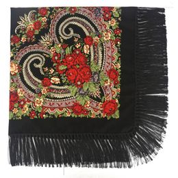 Scarves 135 135cm Women Russian Pashmina Handkerchief Shawl Big Square Retro Flower Blanket Acrylic Scarf Tassel Winter Head Wraps Lady