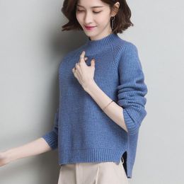 Women's Sweaters Basic Mock Neck For Women Autumn Blue Knitted Pullover Top Candy Colors Winter Warm Soft O Women's Baggy Jumper