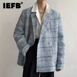 Men s Suits Blazers IEFB Double Breasted Coat Loose Thickened Tweed Suit 2023 Spring Autumn Casual Korean Fashion Male Blazer 9A6778 230506