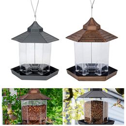 Feeding Hanging Wild Bird Feeder Outdoors Hexagon Shaped with Roof Hanging Bird Feeders for Garden Yard Gazebo Decoration