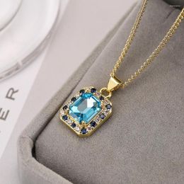 Pendant Necklaces BUY Fashion Gold Color Stainless Steel Chain Necklace For Women Men Trendy 6 Style Crystal CZ Square Wholesale