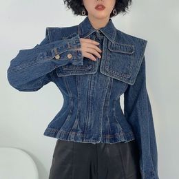 Herrenjacken Korean Chic Vintage-Design Taille geschlossen kurze Jeansjacke Damen Port-Stil Bürodame tragen Jeansmantel Navy Leader Woman 230506