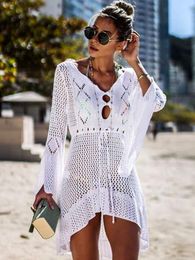 Women's Swimwear Sexy Cover Up Bikini Women Swimsuit Coverup Beach Bathing Suit Wear Knitting Mesh Dress Tunic Robe 230506