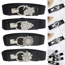 Belts Women Stretch All-match Elastic Ladies Dress Cummerbund Cinch Waist Belt Wild Skirt Bands Crystal Buckle Waistband