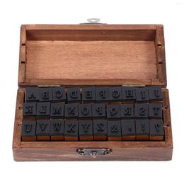 Storage Bottles Vintage Decor Retro Wood Stamp Box Wooden Kids Alphabet Rubber Crafts Kit