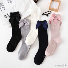 3pcs Solid Children With Bows Cotton Baby Soft Toddlers Long For Kids Princess Knee High Socks for Girls