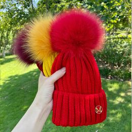 Berets Sale Fashion 2023 Real Fur Ball Hats Winter Hat Cap Kids Boy Girl Aldult Keep Warm Big Pom Poms Ski Pompoms