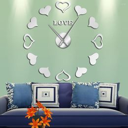 Wall Clocks DIY Love Hearts Acrylic Mirror Art Decor Large Clock Girls Room Nursery Frameless Watch Valentines Lover Gift