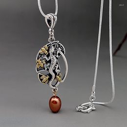 Pendant Necklaces Antique Pearl Animal Necklace Retro Two Colour Thai Silver Gecko And Bee For Women Men Fashion Jewellery Gift