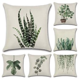 Cushion Decorative Pillow Green Leaves Case Simple Style Decorative case Cotton Linen Cushion Cover Cojines Funda 45x45 230505