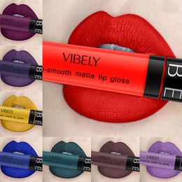 Lip Gloss VIBELY 29 Colour Round Tube Matte Lipstick Waterproof Non-stick Cup Sexy Red Black White Purple Blue Yellow Stick