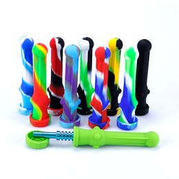 NC Silicone Nectar Collector Dabs Smoking Pipe With Titanium Nail Quartz Tip Colourful Hand Held Straw Dab Oil Rigs