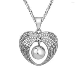 Pendant Necklaces Megin D Stainless Steel Titanium Love Heart Vintage Angel Wing With Ball Collar Chains Necklace For Men Women Jewellery