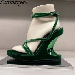 Sandals Summer High Heels Women Peep Toe Velvet Cross Tied Runway Shoes Woman Strange Style Heel Gladiator