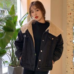 Women's Jackets Autumn Fur Denim Jacket Women Loose Causal All Match Black Coat Korean Fashion Turndown Collar Long Sleeves Outwear