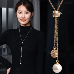 Pendant Necklaces Arrival Female Pearl Necklace Full Zirconia Ball Long Chain Women Wholesale Sales