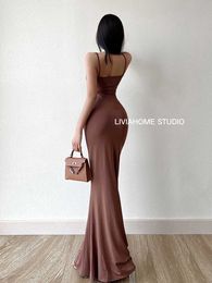 Casual Dresses Hot WOMANGAGA Sexy Girl Style High Waist Slim Side Slit Fishtail Sling Dress Solid Colour Sleeveless Casual Women's Clothing 703B Z0506