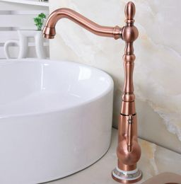 Kitchen Faucets Antique Red Copper Single Lever Hole Deck Mounted Basin Faucet Swivel Bathroom Sink Cold And Water Mixer Tap Dnf627