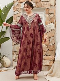 Plus size Dresses Plus Size African Dresses Women Traditional Muslim Hijab Double Embroidery Kaftan Maxi Dress Spring Casual Clothing 230506