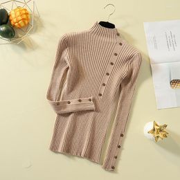 Women's Sweaters Slim Women Sweater Pullover Winter Long Sleeve Turtleneck Female Fashion Casual Button Jumper Tops 11747