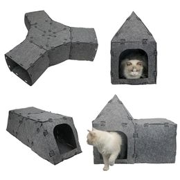 Scratchers Detachable Natural felt DIY Cat Tunnel Toys Joinable Tube Cat Toy Felt Play House Pet Toy With Hole Multifunctional Pet Cave
