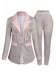 Women's Tracksuits 2 Piece Set Women Matching Sets Two-piece Suit Blazer Jacket Top And Pants Suits Houndstooth Fashion Ladies Business Work