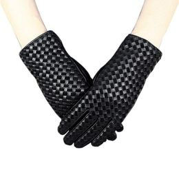 Five Fingers Gloves Women's Sheepskin Genuine Leather Elegant Hand Woven Autumn Winter Warm Plush Fashion Driving Female XC-206