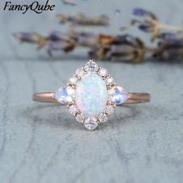Wedding Rings Cute Female Small Opal Moonstone Ring Charm Rose Gold Colour For Women Dainty Bridal Oval Engagement