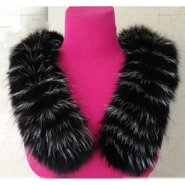 Scarves Qearlstar Real Natural Fur Collar Women's Coat Sweater Black With White Tips Neck Warps Zxx20