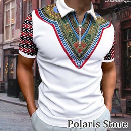 Men's Polos Dashiki Shirts For Men Polo Shirt African Clothes Ethnic Style Traditional Wear TurnDown Collar Zipper 230506