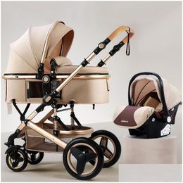 Strollers# Strollers 2021 High Landscape Baby Stroller 3 in 1 with Car Seat and Luxury Infant Set Born Trolley Drop Delivery Kids Mat Dhlxi05 Q240429