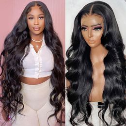 Human Chignons 13x6 HD Transparent Body Wave Lace Front Hair Wigs For Black Women 360 Frontal 30 Inch 4x4 Closure Deep Part 230505