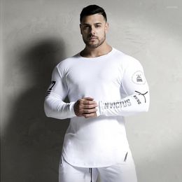 Men's T Shirts Printed Round Neck Quick-dry Sport Casual Long Sleeve T-shirt Running Training Stretch Tights