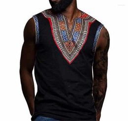 Men's T Shirts Black Blue Red Retro Ethnic Style Printed Vest Sleeveless T-shirt Fashion Casual Shirt Tee Clothing