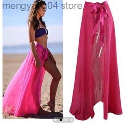 Skirts Summer Sexy Womens Bikini Cover Up Swimwear Sheer Beach Maxi Wrap Bandage Split Skirt Sarong Pareo Casual Cover-up Beachwear T230506