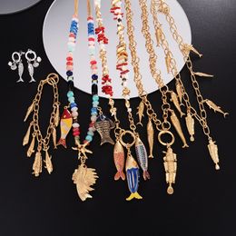 Pendant Necklaces WealthyBoo Boho Enamel Marine Life Charms Necklace Chic Mermaid Tassel Conch Dangle Choker Ocean Beauty Accessories 230506