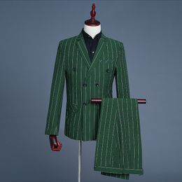 Men's Suits Blazers Men's Green Cheques Suits Double Breasted Three Piece Suit Blazer Vest Pants Fashion Vintage Bridegroom Tuxedos Slim Suit Men 230506