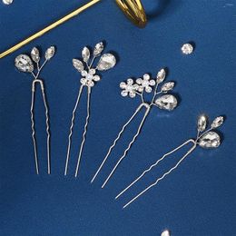 Hair Clips Simple Rhinestone Hairpins And Handmade U Shaped Flower Leaf Sticks Forks For Women Bride Wedding Party Jewellery