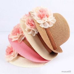 Caps Hats New Fashion Baby Girls Children Kids Summer Flower Sun Adumbral Straw Hat Beach Cap Kids Gift 51 cm 5-12T