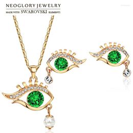 Necklace Earrings Set Neoglory Austria Rhinestone & Simulated Pearl Jewelry Rose Gold Color Elegant Eye Shaped Trendy Necklaces Party