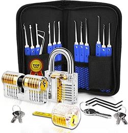 Slotenmakerbenodigdheden Locksmith tool Set with 3 Clear Practice and Training Locks Extractor Tools for Beginner and Pro Locksmith (Blue)