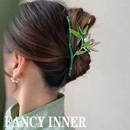 Hair Clips 2023 Bamboo Hairpin Stick Green Leaf Branch Chinese Vintage Hairstyle Headwear Accessories For Women Jewelry