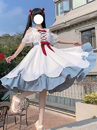 Theme Costume White Lolita Dress Op Loli Daily Wear Princess Short Sleeve Kawaii Bow Party Fashion Cute Anime Goth Cosplay Japanese Maid