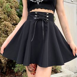 Skirts Women's Basic Versatile Flared Casual Mini Skater Skirt High Waisted School Skirt Goth Skirt Punk Skirt Black Skirt Harajuku 230505